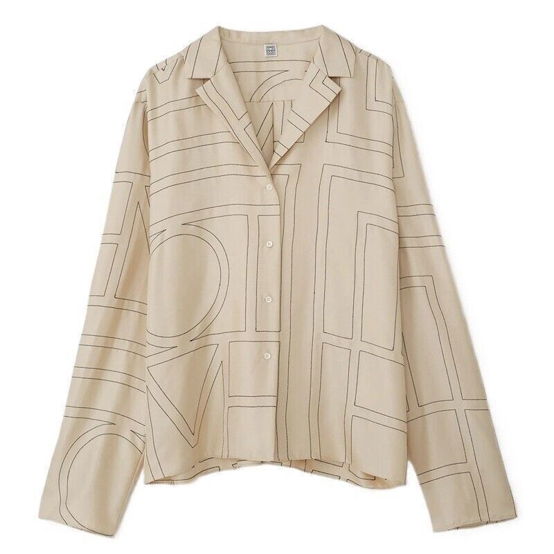 22SS Tot eme LOGO Graphic Pattern Silk Blended Long Sleeve Shirts