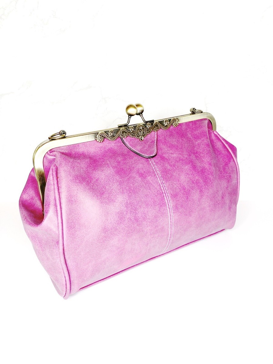 Womens Large Coin Purse Vintage Inspired Fuchsia Handbag