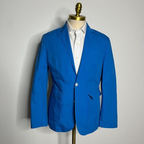Express Sport Coat Mens Cotton & Linen Solid Blue 38R Medium - Picture 1 of 12
