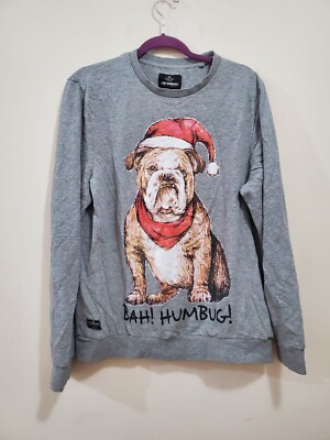 Threadbare Sz XL Christmas Holiday Bulldog Themed Long Sleeve Graphic Print Gray
