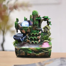 Indoor Water Fountain With Led Light Mist Resin Rockery Waterfall Fountain Decor