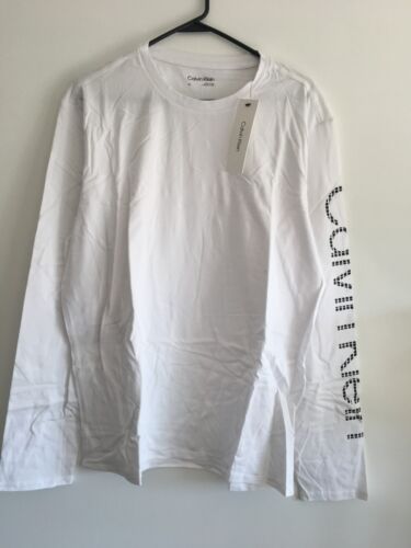 Calvin Klein Mens Long Sleeve Crew Neck White T-shirt Size L - Afbeelding 1 van 4
