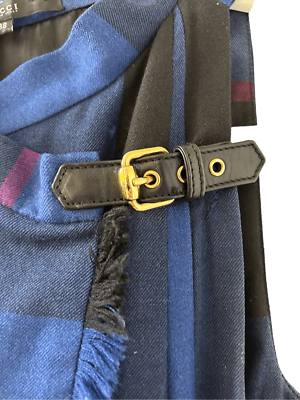 Gucci Tartan Kilt Leather Mini Belt Plaid Dress Womens Blue Red Size 38 |  eBay