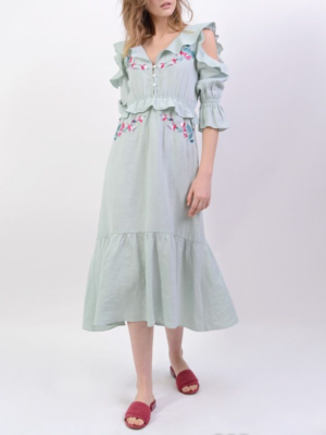 Linen Dress 100% Natural Pure Flax Midi Embroidered Boho "ESD" Handmade |  eBay