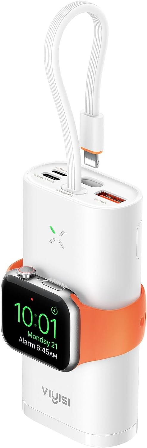 VIYISI Portable Charger for Apple Watch & iPhone, 10000mAh Power Bank White