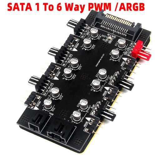 SATA 1 to 6 Way PWM/ARGB 4Pin Cooling Fan Splitter Hub With PWM Speed Controller - Picture 7 of 10