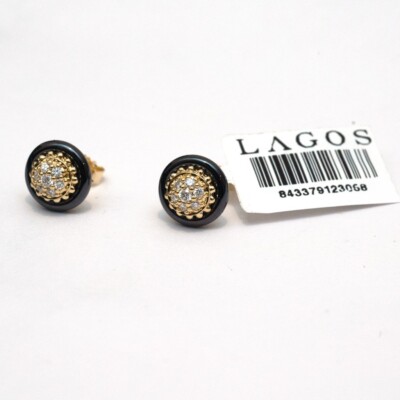 LAGOS New 18K Gold Meridian Diamond and Black Ceramic 9mm