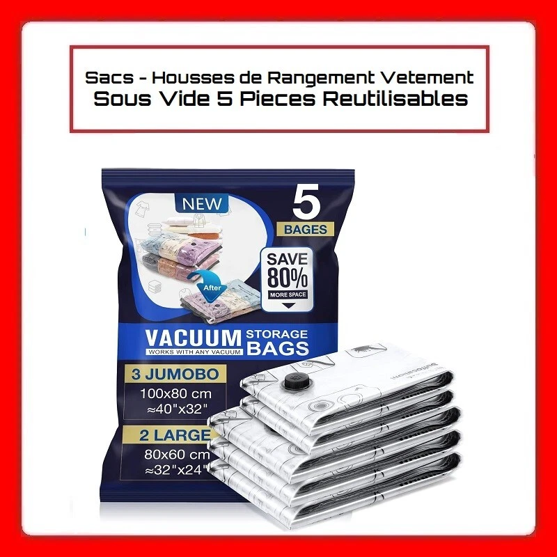 Sac Housse Rangement Sous Vide Aspirateur Vetement 5 Piece Reutilisable