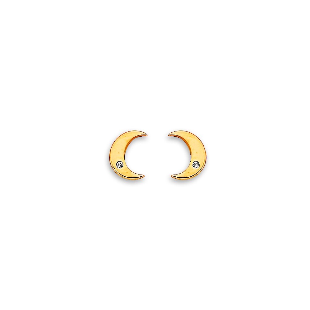 Real 14K Yellow Gold Moon CZ Stud Earrings with Screw Back | eBay