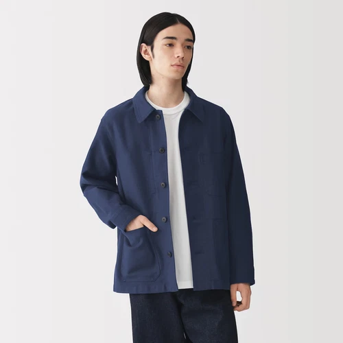 MUJI Mens Organic Cotton Kapok Moleskin Coverall Jacket Navy XXS-XL - product listing photo