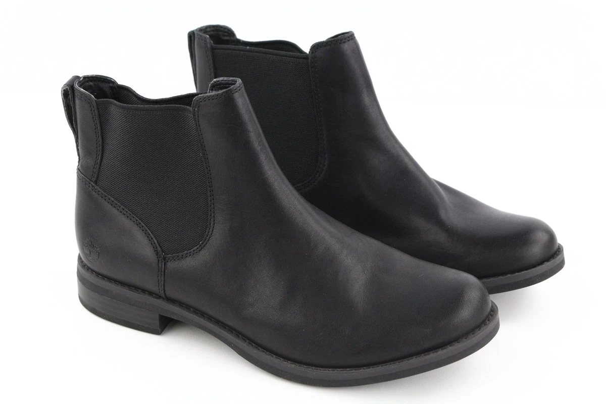 TIMBERLAND A1KHL Women Shoes EU38 Black Pull Tab Leather Mid Top Boots Pull On