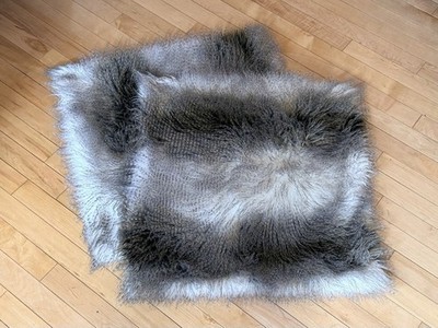 DV Kap Home Faux Fur Throw Pillow Covers Brown Gray Wolf Fox Lot 2 22in Zip Lux