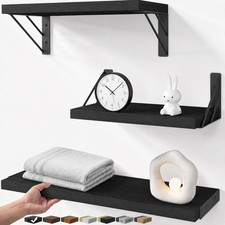 Wall Mounted Floating Bathroom Shelves, Wood, Black, Set of 3, 16In  Wood Float