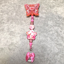 Pink Butterfly Rose Roses Beaded Reel Badge Holder Retractable ID Belt Clip