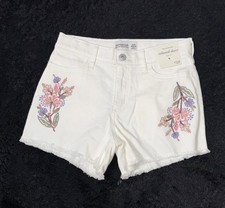 New Abercrombie Kids Girls Denim Shorts Size 11/12 Regular Flower Embroidered