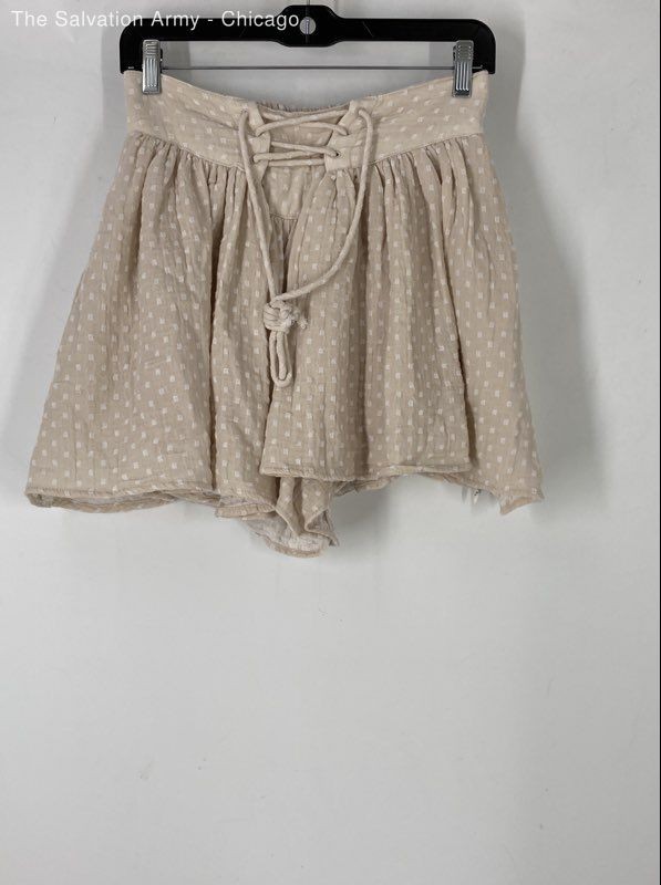 Free People Womens Beige White Polka Dot Elastic Waist Mini Skirt Size Small