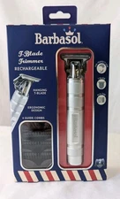Barbasol CBT1-6002-SLV T-Blade Trimmer Rechargeable Zero Gapped 4 Guide Combs 