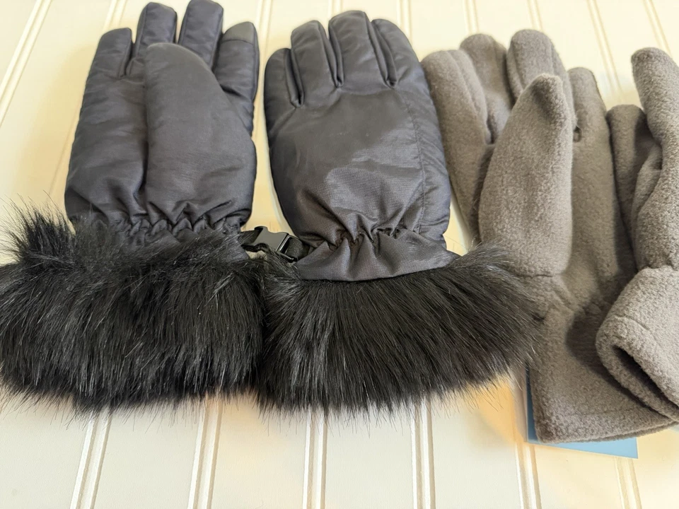 女士冬季手套套装全新均码冬季灰色 | 黑色毛皮舒适 — 第 4/4 张图片