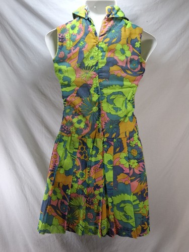Vintage 60er 70er Mod Flower Floral Psychedelic Kleid Drop Waist Gr. S M Strampler GoGo - Bild 9 von 21