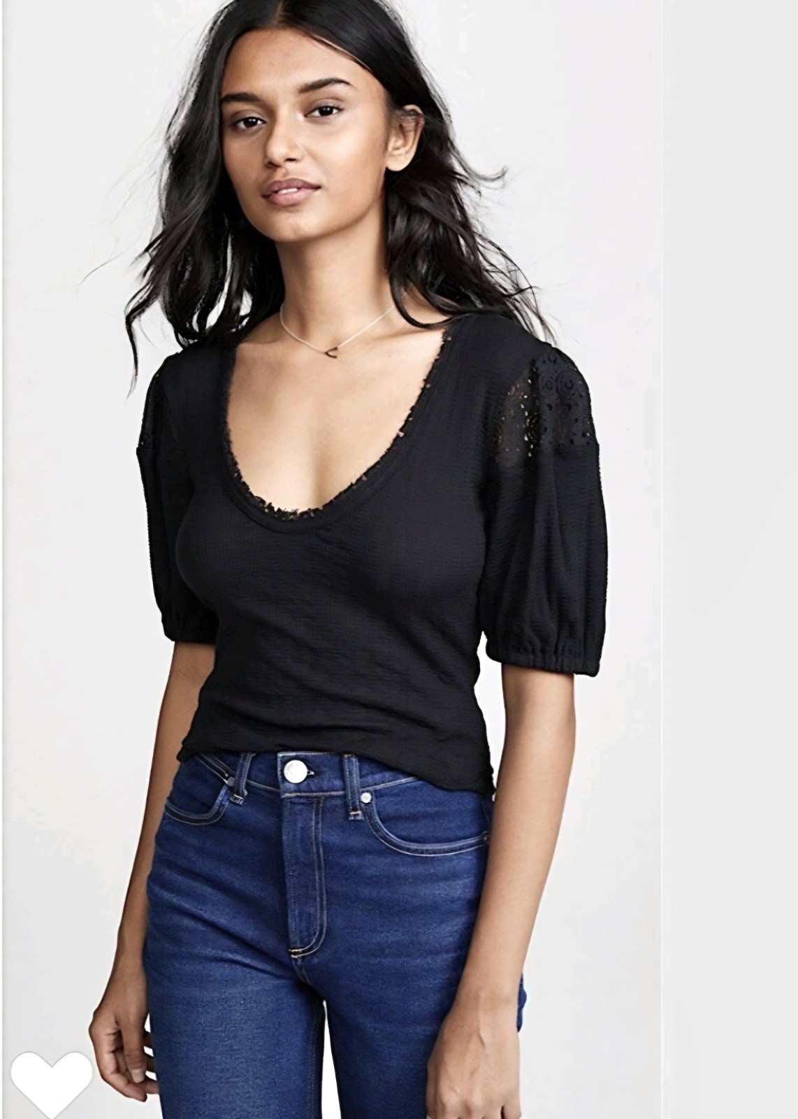 Free People St. James Black Crochet Knit Lace Tee Top Black Size Medium