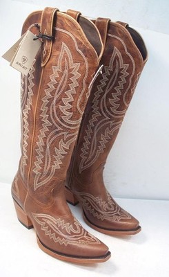 ARIAT WOMEN'S 8 B BROWN LEATHER TALL CASANOVA WESTERN BOOTS SNIP TOE