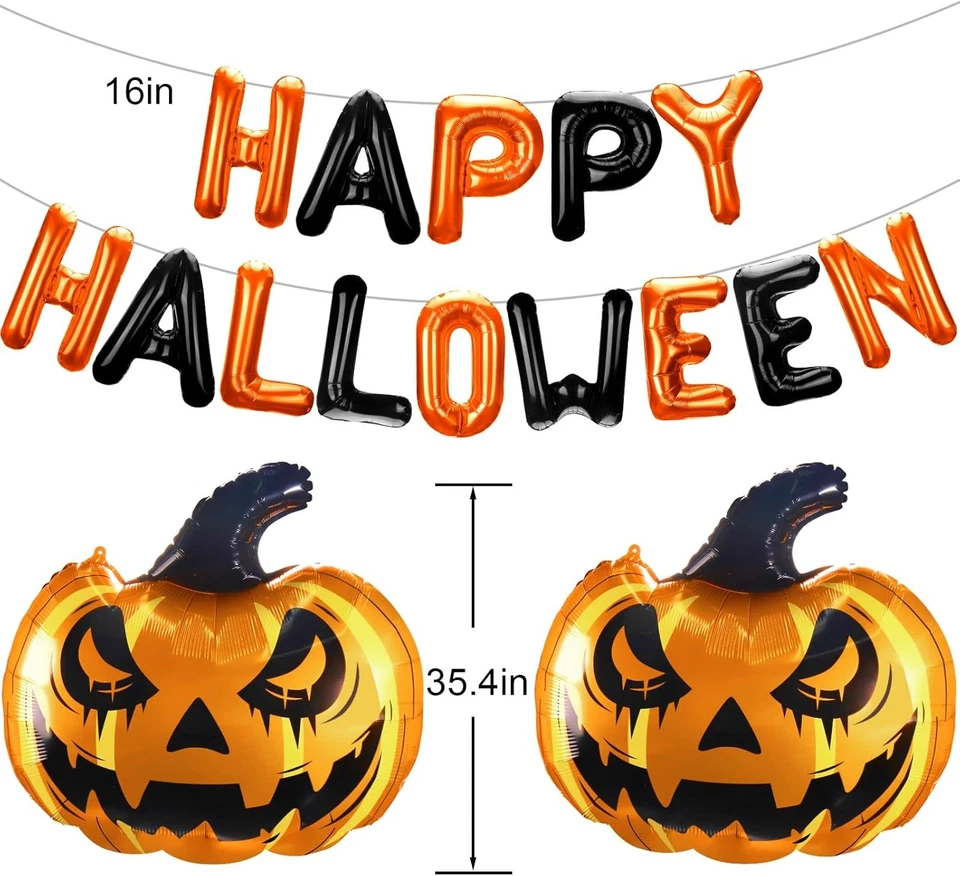 Feliz Halloween Globos Enormes Naranja Negro Calabaza Lámina Globos Fiesta Decoración Foto 3 de 4