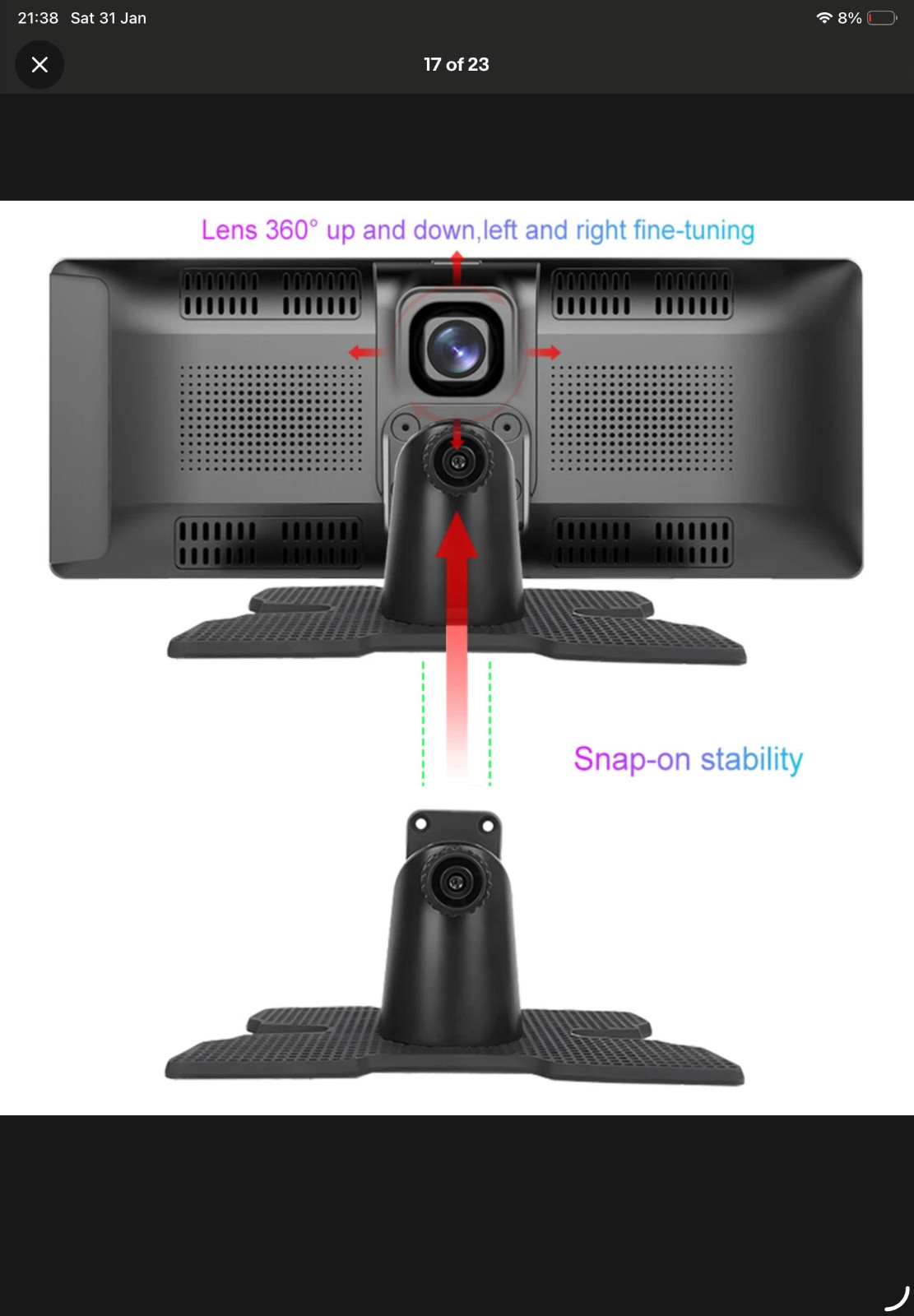 Podofo - Touch Screen Wireless Apple CarPlay Android Auto Dvr Dash Cam And Reverse Camera - Miniatura 18
