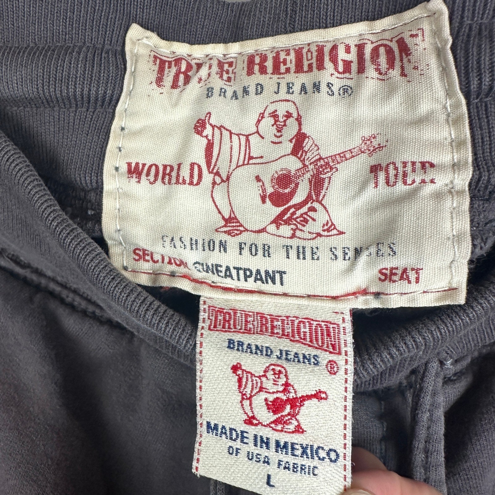 True Religion Mens Size Large World Tour Sweatpants Gray 100% Cotton Drawstring - Thumbnail 2