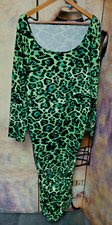 NEW 3XL 22 24 GREEN LEOPARDSKIN STRETCH DRESS WITH RUCHED SIDES STRETCH LONG SLE