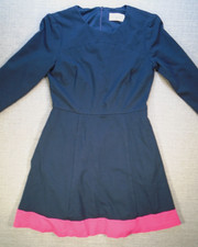 Eliza J Flare Dress 4P Navy Blue Pink Retro Look Zipper 3/4 Sleeve