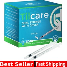 1ml Oral Dispenser Syringe with Cover 100 Pack by - Sterile Plastic Medicine ...