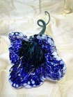 Murano Style Hand Blown Art Glass Flower Sculpture Cobalt Blue White Stem 15”