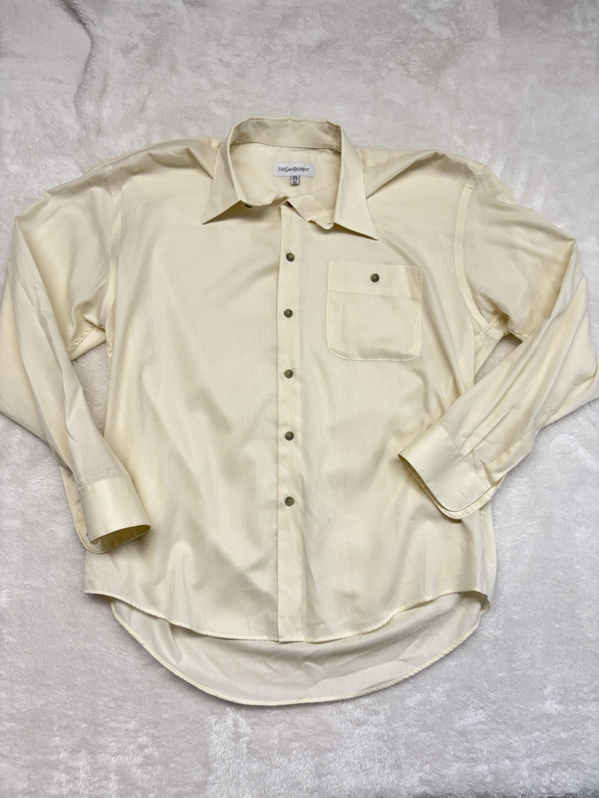 Abito Camicia Vintage Yves Saint Laurent Bottoni Giallo Pallido 16 5 34 35 L