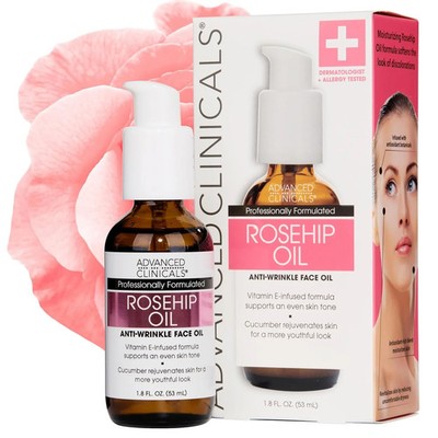Advanced Clinicals Rosehip Oil For Face With Vitamin E + Botanicals Helps Improv