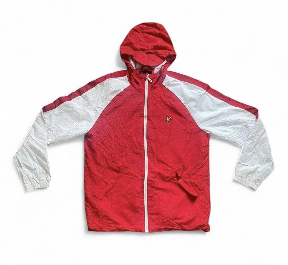 Vintage Lyle & Scott Red White Windbreaker Jacket Retro Sportswear Hooded L