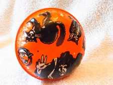 Vintage US Metal Toy Co Halloween Green Tin Metal Noisemaker Black Cat Owl JOL