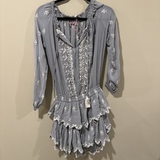 Love Shack Fancy Pop Over Silk Dress Dusty Gray S Embroidered Loveshackfancy