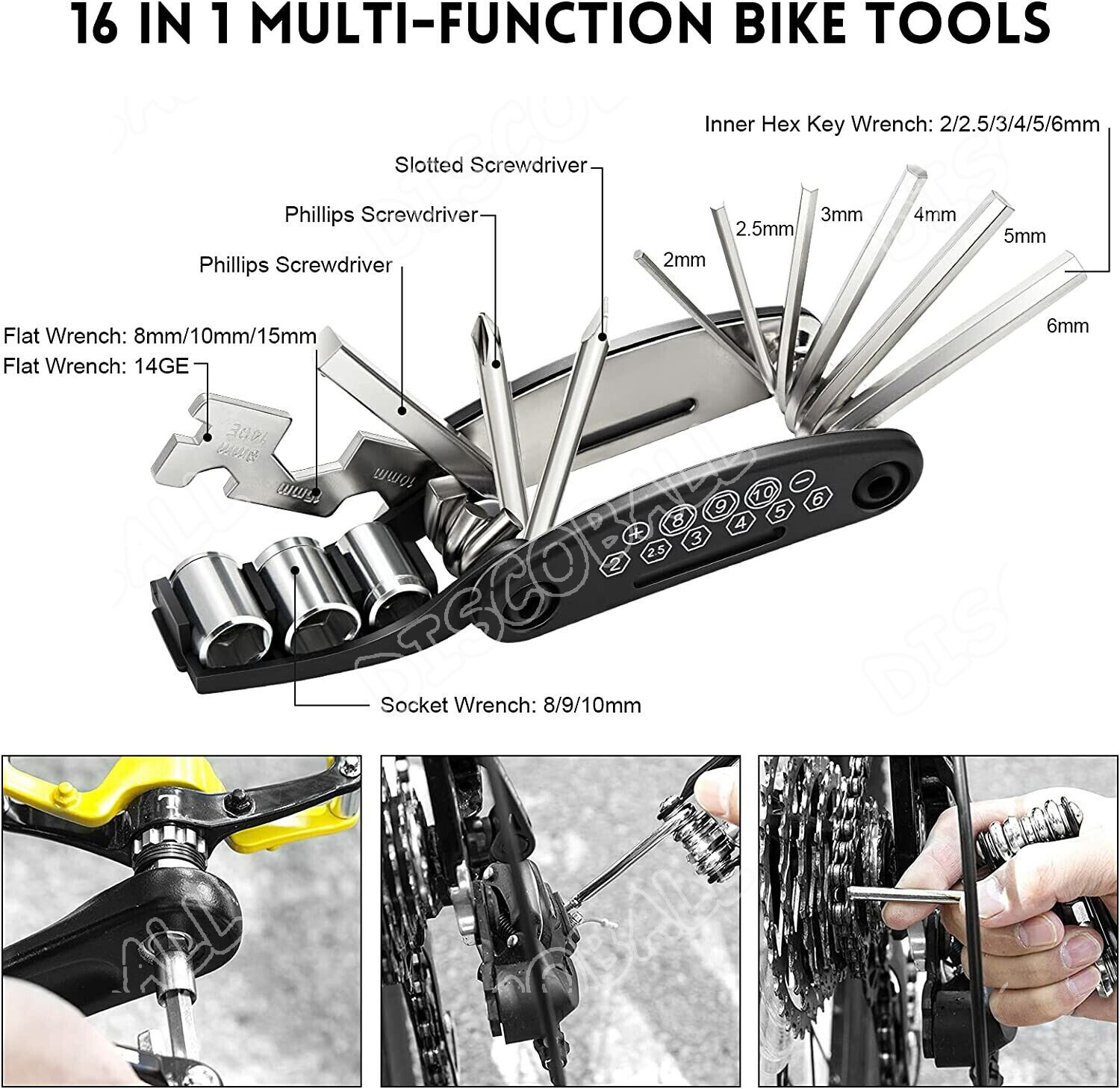 16in1 Bicycle Repair Tool Kit Multifunction Mountain Bike Puncture Fix