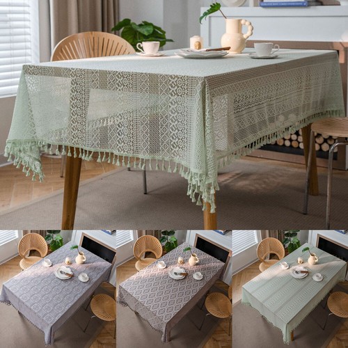 Dining Kitchen Tablecloth Tassel Crochwt Hollow Out Table Cloth Cover Vintage - Picture 2 of 49