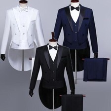 Men Suit Prom Tuxedo Tailcoat Jacket Tops Vest Pants Dinner Wedding Groom Dress
