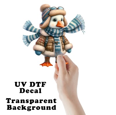 Winter Duck in Coat Christmas UV DTF Transparent Sticker / Decal