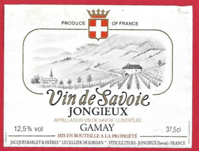 112-36 Weinetikett SAVOIE GAMAY JONGIEUX Jacq BARLET Cellier de Sordan 37,5c