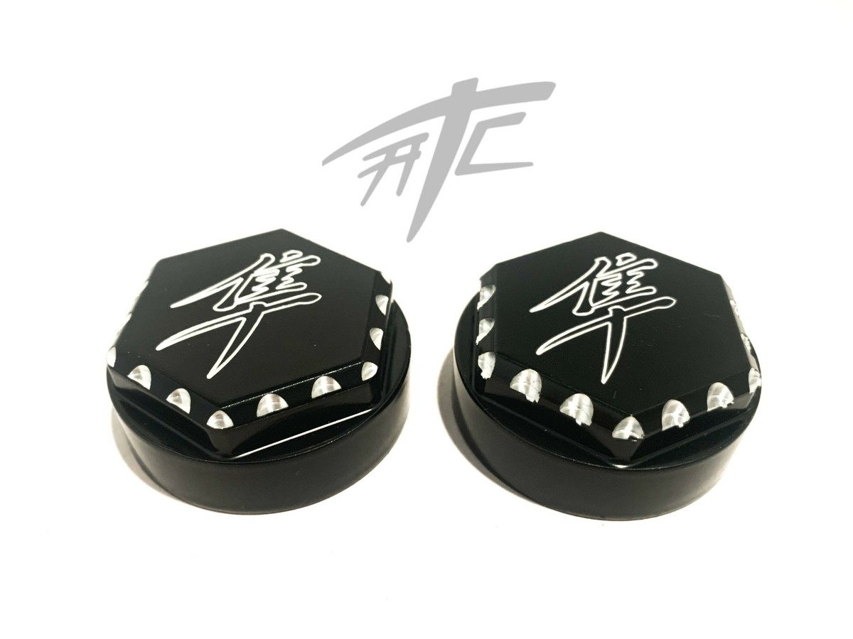 HAYABUSA BLACK DIAMOND CUT KANJI HEX SWINGARM PIVOT CAPS 2000
