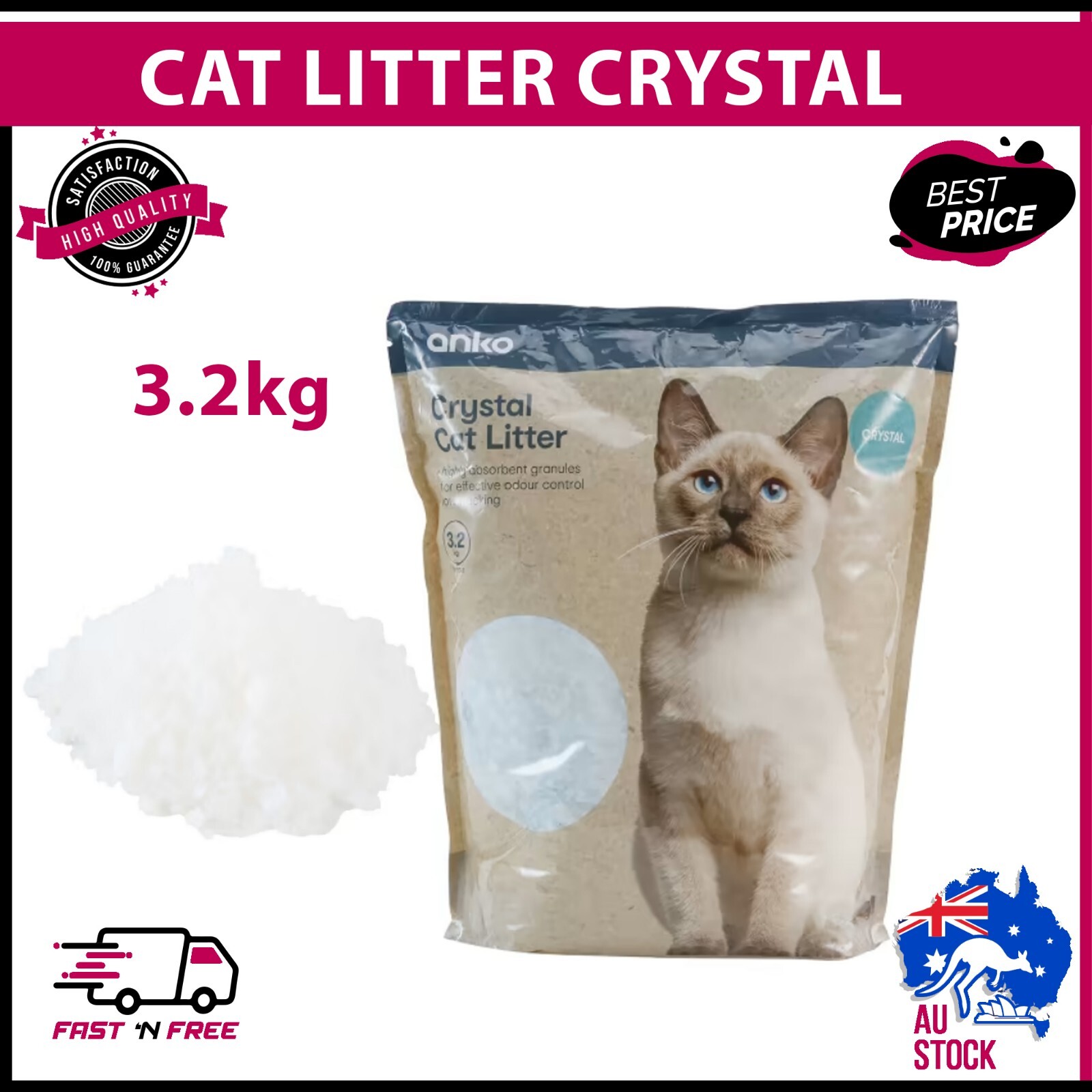 Cat Litter Crystal 3.2kg Super Absorbent Odour Control Kitty Kitten