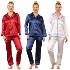 WOMENS LADIES SATIN SILKY SOFT PYJAMA SET PJ?S PJAMA LOUNGE SLEEP NIGHTWEAR GIFT