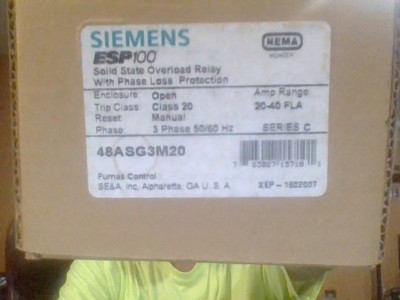 SIEMENS 48ASG3M20 Furnas Overload Relay 20-40FLA 100ESP 200ESP  48ATE3S00 