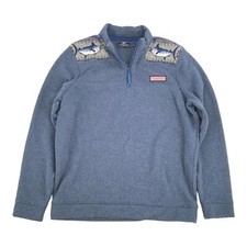  140 Vineyard Vines Fairisle Marlin Shepra Shirt Jacket Medium Womens Blue M