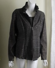 Damee Sz L Gray Mesh Overlay Art-to-wear Zip-up Blazer Jacket Twinset