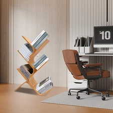 5-Tier Floor Bamboo Tree Bookshelf Stand Book Holder Modern Standing Bookcase