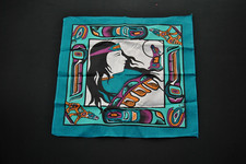 VTG Bandana 90s Made in USA Native American Teal Wolf Coyote Western 2423S
